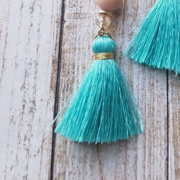 Blush/turquoise tassel earrings - Picture 2 of 5